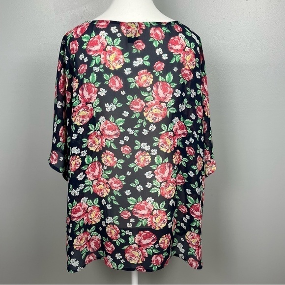 Torrid sheer button front black with floral print blouse, size 3X. - Picture 4 of 11